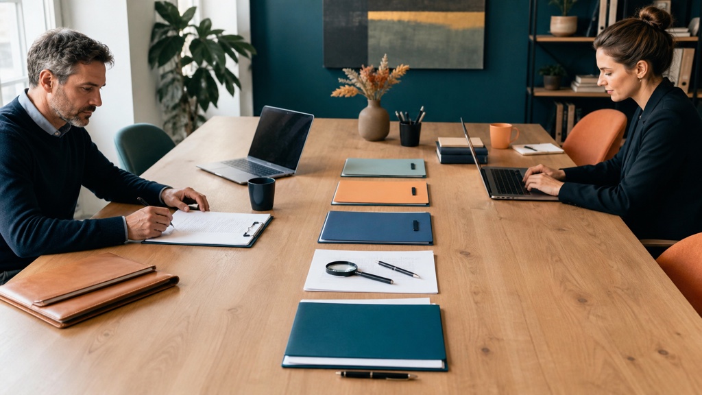 Professionnels organisant une comparaison de contrats autour d'une grande table
